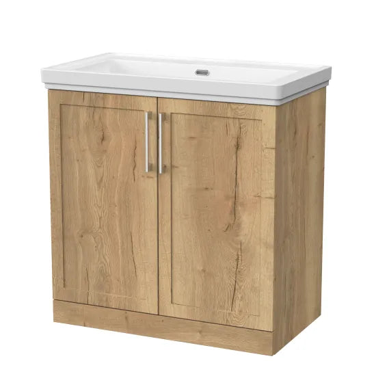 nuie lux Larck 800mm Autumn Oak 2 Door Floor Standing Vanity Unit With Fireclay Basin