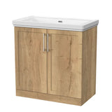nuie lux Larck 800mm Autumn Oak 2 Door Floor Standing Vanity Unit With Fireclay Basin