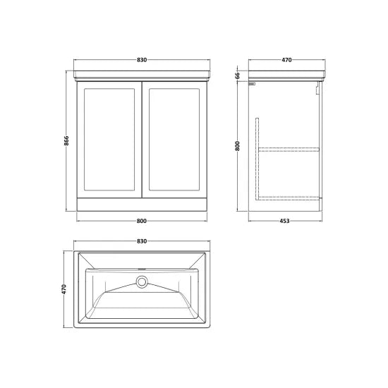 nuie lux Larck 800mm Autumn Oak 2 Door Floor Standing Vanity Unit With Fireclay Basin