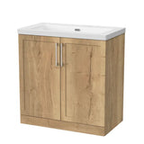nuie lux Larck 800mm Autumn Oak 2 Door Floor Standing Vanity Unit With Fireclay Square Basin