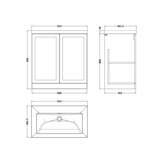 nuie lux Larck 800mm Autumn Oak 2 Door Floor Standing Vanity Unit With Fireclay Square Basin