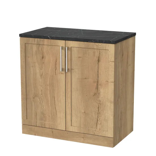 nuie lux Larck 800mm Autumn Oak 2 Door Floor Standing Vanity Unit With Black Pietra Marble Laminate Worktop