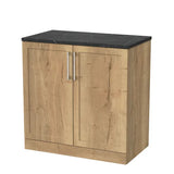 nuie lux Larck 800mm Autumn Oak 2 Door Floor Standing Vanity Unit With Black Pietra Marble Laminate Worktop