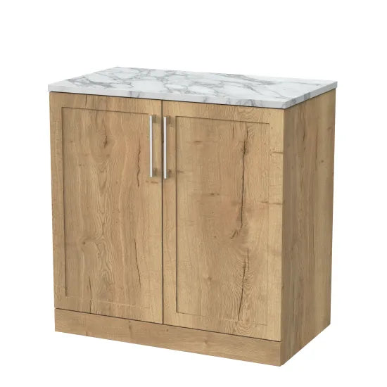 nuie lux Larck 800mm Autumn Oak 2 Door Floor Standing Vanity Unit With Carrara Laminate Worktop