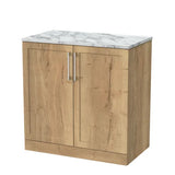 nuie lux Larck 800mm Autumn Oak 2 Door Floor Standing Vanity Unit With Carrara Laminate Worktop