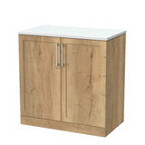 nuie lux Larck 800mm Autumn Oak 2 Door Floor Standing Vanity Unit With White Matt Nebula Worktop