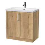 nuie lux Larck 800mm Autumn Oak 2 Door Floor Standing Vanity Unit With 1 Tap Hole Fireclay Basin