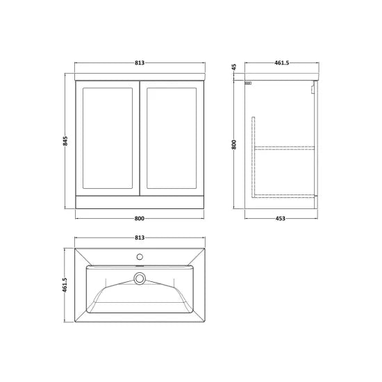 nuie lux Larck 800mm Autumn Oak 2 Door Floor Standing Vanity Unit With 1 Tap Hole Fireclay Basin