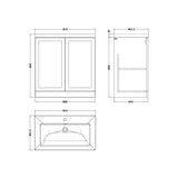 nuie lux Larck 800mm Autumn Oak 2 Door Floor Standing Vanity Unit With 1 Tap Hole Fireclay Basin