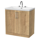 nuie lux Larck 800mm Autumn Oak 2 Door Floor Standing Vanity Unit With 3 Tap Holes Fireclay Basin