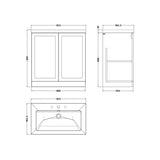 nuie lux Larck 800mm Autumn Oak 2 Door Floor Standing Vanity Unit With 3 Tap Holes Fireclay Basin
