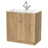 nuie lux Larck Autumn Oak 800mm Floor Standing 2-Door Unit & Stone Basin 1TH