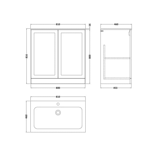 nuie lux Larck Autumn Oak 800mm Floor Standing 2-Door Unit & Stone Basin 1TH
