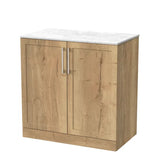 nuie lux Larck 800mm Autumn Oak 2 Door Floor Standing Vanity Unit With White Marble Worktop