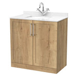 nuie lux Larck 800mm Autumn Oak 2 Door Floor Standing Vanity Unit With 1 Tap Hole Marble Worktop