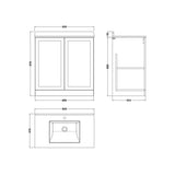 nuie lux Larck 800mm Autumn Oak 2 Door Floor Standing Vanity Unit With 1 Tap Hole Marble Worktop