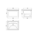 nuie lux Larck 600mm Autumn Oak 1 Drawer Wall Hung Vanity Unit With 3 Tap Holes Fireclay Basin