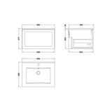 nuie lux Larck 600mm Autumn Oak 1 Drawer Wall Hung Vanity Unit With 1 Tap Hole Square Basin With Worktop