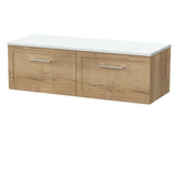 nuie lux Larck 1200mm Autumn Oak 2 Drawer Wall Hung Vanity Unit With White Matt Nebula Worktop