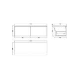 nuie lux Larck 1200mm Autumn Oak 2 Drawer Wall Hung Vanity Unit With White Matt Nebula Worktop