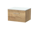 nuie lux Larck Autumn Oak 1 Drawer Wall Hung Vanity Unit With White Matt Nebula Worktop
