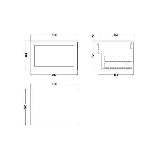 nuie lux Larck Autumn Oak 1 Drawer Wall Hung Vanity Unit With White Matt Nebula Worktop