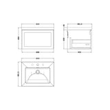 nuie lux Larck 600mm Autumn Oak 1 Drawer Wall Hung Vanity Unit With 3 Tap Holes Fireclay Square Basin