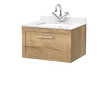 nuie lux Larck Autumn Oak 1 Drawer Wall Hung Vanity Unit With 1 Tap Hole Marble Worktop