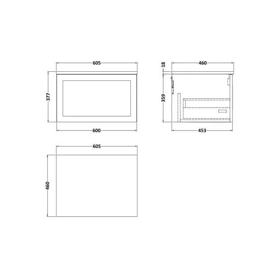 nuie lux Larck 600mm Autumn Oak 1 Drawer Wall Hung Vanity Unit With Co-ordinating Worktop