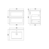 nuie lux Larck 600mm Autumn Oak 2 Drawer Wall Hung Vanity Unit With 1 Tap Hole Square Basin With Worktop