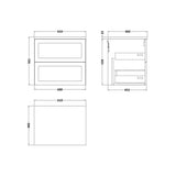 nuie lux Larck 600mm Autumn Oak 2 Drawer Wall Hung Vanity Unit With Cracked Marble Plaster Laminate Worktop