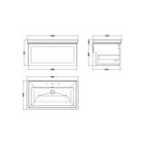 nuie lux Larck Autumn Oak 1 Drawer Wall Hung Vanity Unit With 3 Tap Holes Fireclay Basin