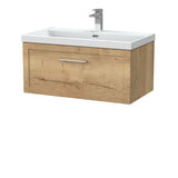 nuie lux Larck 800mm Autumn Oak 1 Drawer Wall Hung Vanity Unit With 1 Tap Hole Basin