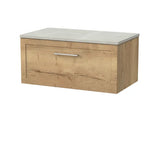 nuie lux Larck Autumn Oak 1 Drawer Wall Hung Vanity Unit With Cracked Marble Plaster Laminate Worktop