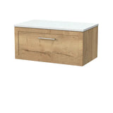 nuie lux Larck 800mm Autumn Oak 1 Drawer Wall Hung Vanity Unit With White Matt Nebula Worktop