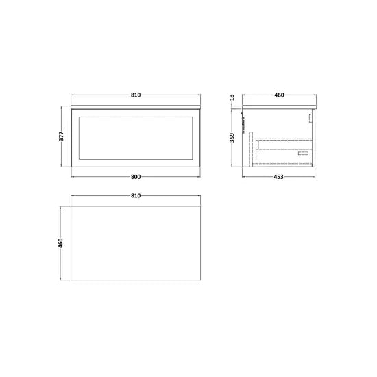 nuie lux Larck 800mm Autumn Oak 1 Drawer Wall Hung Vanity Unit With White Matt Nebula Worktop