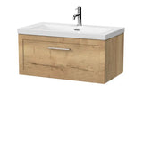 nuie lux Larck 800mm Autumn Oak 1 Drawer Wall Hung Vanity Unit With 1 Tap Hole Fireclay Basin