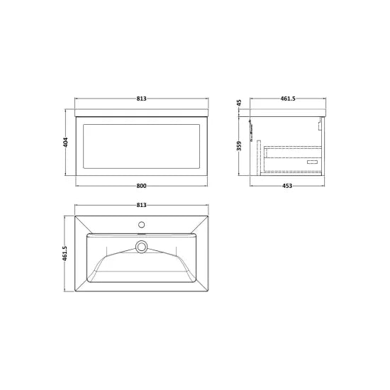 nuie lux Larck 800mm Autumn Oak 1 Drawer Wall Hung Vanity Unit With 1 Tap Hole Fireclay Basin