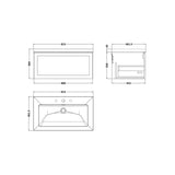 nuie lux Larck 800mm Autumn Oak 1 Drawer Wall Hung Vanity Unit With 3 Tap Holes Fireclay Basin