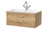 nuie lux Larck Autumn Oak 800mm Wall Hung 1-Drawer Unit & Stone Basin 1TH