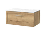 nuie lux Larck 800mm Autumn Oak 1 Drawer Wall Hung Vanity Unit With White Marble Worktop