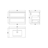 nuie lux Larck 800mm Autumn Oak 2 Drawer Wall Hung Vanity Unit With 1 Tap Hole Basin With Worktop