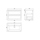 nuie lux Larck 800mm Autumn Oak 2 Drawer Wall Hung Vanity Unit With 1 Tap Hole Basin