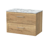nuie lux Larck 800mm Autumn Oak 2 Drawer Wall Hung Vanity Unit With Carrara Laminate Worktop