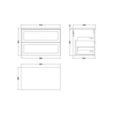 nuie lux Larck 800mm Autumn Oak 2 Drawer Wall Hung Vanity Unit With Carrara Laminate Worktop