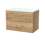 nuie lux Larck 800mm Autumn Oak 2 Drawer Wall Hung Vanity Unit With White Matt Nebula Worktop