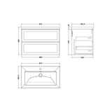 nuie lux Larck 800mm Autumn Oak 2 Drawer Wall Hung Vanity Unit With 1 Tap Hole Fireclay Basin