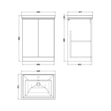 nuie lux Kivo 600mm Autumn Oak 2 Door Floor Standing Vanity Unit With 1 Tap Hole Fireclay Basin