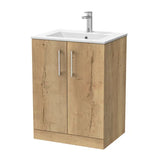 nuie lux Kivo 600mm Autumn Oak 2 Door Floor Standing Vanity Unit With 1 Tap Hole Square Basin With Worktop