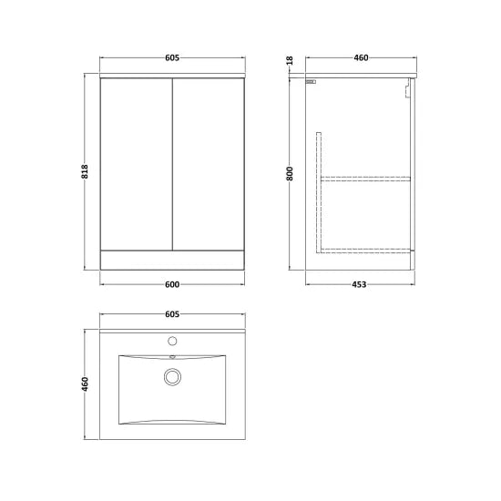 nuie lux Kivo 600mm Autumn Oak 2 Door Floor Standing Vanity Unit With 1 Tap Hole Square Basin With Worktop